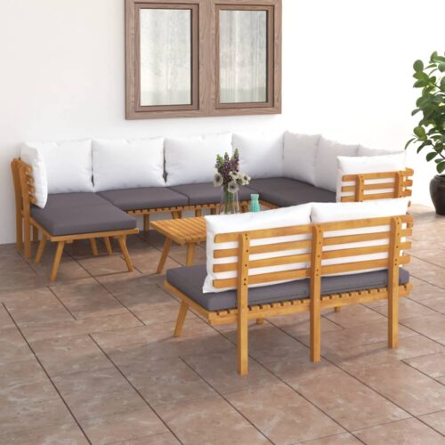 9-Piece Garden Lounge Set with Cushions Wood Timber Outdoor Patio Furniture Acacia - Image 2