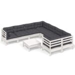 9-Piece Garden Lounge Set with Cushions White Pine Wood Outdoor Patio Furniture