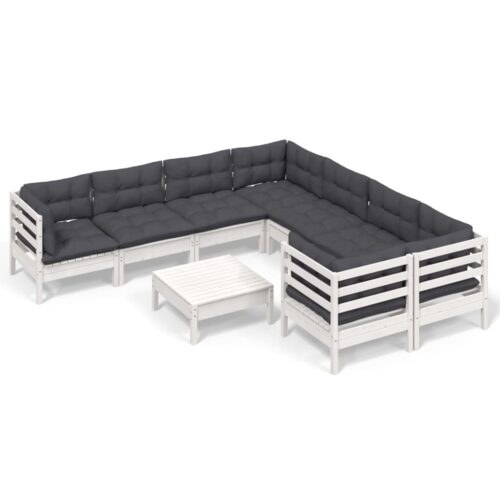9-Piece Garden Lounge Set with Cushions White Pine Wood Outdoor Patio Furniture