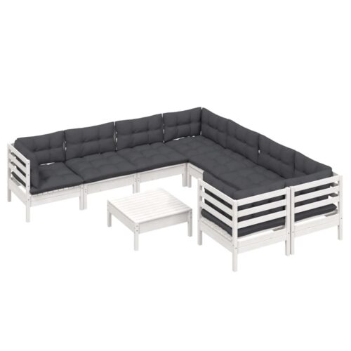9-Piece Garden Lounge Set with Cushions White Pine Wood Outdoor Patio Furniture - Image 3