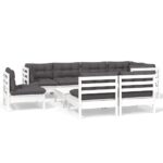 9-Piece Garden Lounge Set with Cushions White Pine Wood Outdoor Patio Furniture