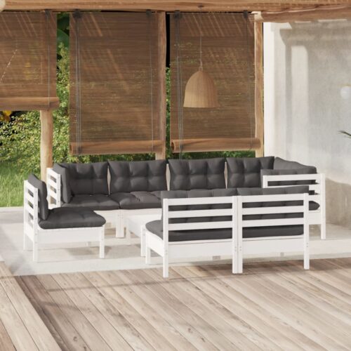 9-Piece Garden Lounge Set with Cushions White Pine Wood Outdoor Patio Furniture - Image 2