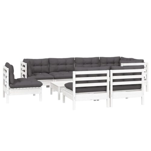 9-Piece Garden Lounge Set with Cushions White Pine Wood Outdoor Patio Furniture - Image 3