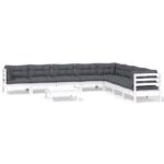 9-Piece Garden Lounge Set with Cushions White Pine Wood Outdoor Patio Furniture