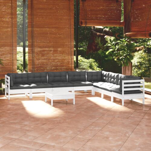 9-Piece Garden Lounge Set with Cushions White Pine Wood Outdoor Patio Furniture - Image 2