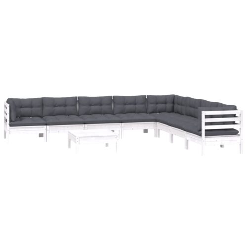 9-Piece Garden Lounge Set with Cushions White Pine Wood Outdoor Patio Furniture - Image 3