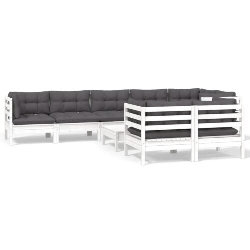9-Piece Garden Lounge Set with Cushions White Pine Wood Outdoor Patio Furniture