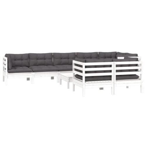 9-Piece Garden Lounge Set with Cushions White Pine Wood Outdoor Patio Furniture - Image 3