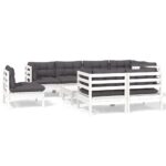 9-Piece Garden Lounge Set with Cushions White Pine Wood Outdoor Patio Furniture