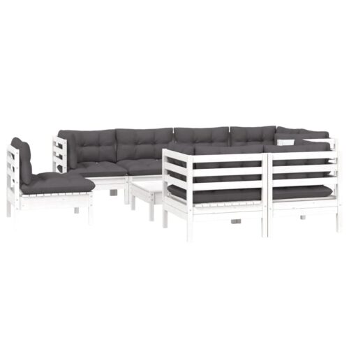 9-Piece Garden Lounge Set with Cushions White Pine Wood Outdoor Patio Furniture - Image 3