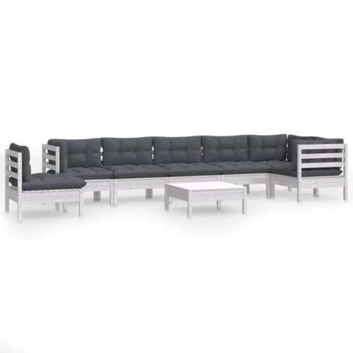 9-Piece Garden Lounge Set with Cushions White Pine Wood Outdoor Patio Furniture