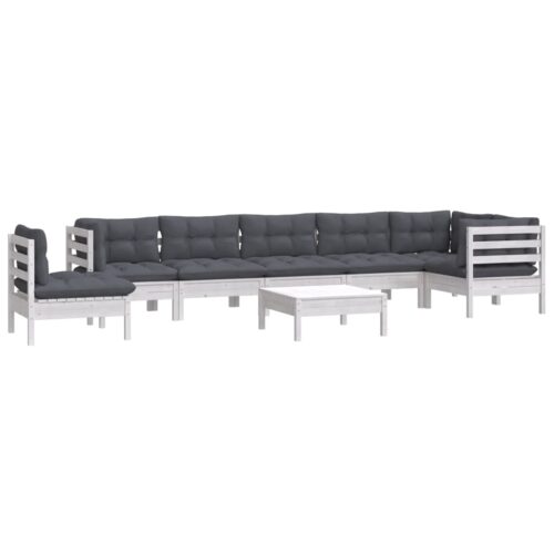 9-Piece Garden Lounge Set with Cushions White Pine Wood Outdoor Patio Furniture - Image 3
