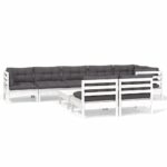 9-Piece Garden Lounge Set with Cushions White Pine Wood Outdoor Patio Furniture