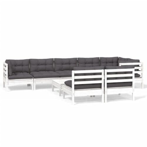 9-Piece Garden Lounge Set with Cushions White Pine Wood Outdoor Patio Furniture