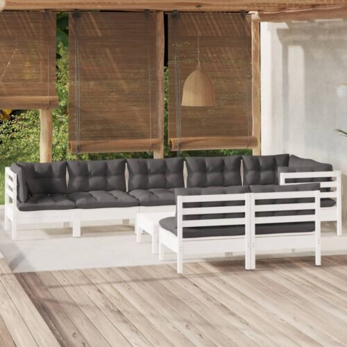9-Piece Garden Lounge Set with Cushions White Pine Wood Outdoor Patio Furniture - Image 2