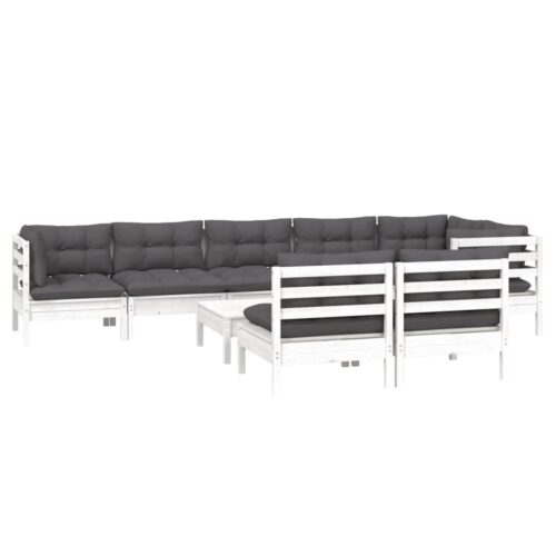 9-Piece Garden Lounge Set with Cushions White Pine Wood Outdoor Patio Furniture - Image 3