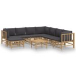 9-Piece Garden Lounge Set with Dark Grey Cushions Bamboo Outdoor Patio Furniture