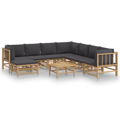 9-Piece Garden Lounge Set with Dark Grey Cushions Bamboo Outdoor Patio Furniture