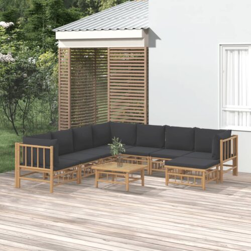9-Piece Garden Lounge Set with Dark Grey Cushions Bamboo Outdoor Patio Furniture - Image 2