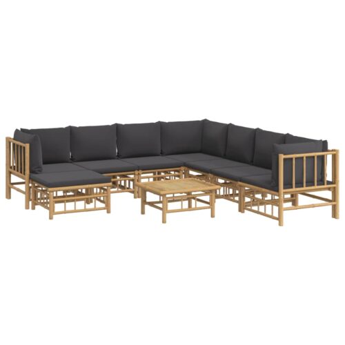 9-Piece Garden Lounge Set with Dark Grey Cushions Bamboo Outdoor Patio Furniture - Image 3