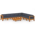 9-Piece Garden Lounge Set with Dark Grey Cushions Acacia Wood Outdoor Patio Furniture