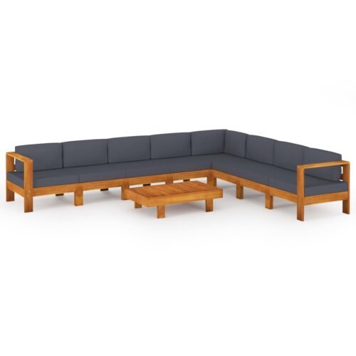 9-Piece Garden Lounge Set with Dark Grey Cushions Acacia Wood Outdoor Patio Furniture