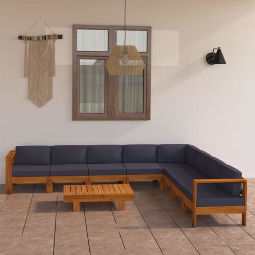 9-Piece Garden Lounge Set with Dark Grey Cushions Acacia Wood Outdoor Patio Furniture - Image 2