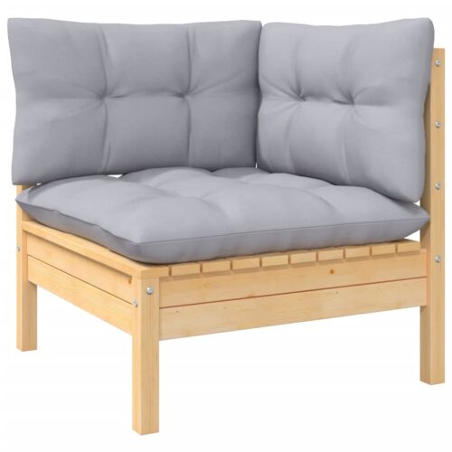 9-Piece Garden Lounge Set with Grey Cushions Pine Wood Outdoor Patio Furniture - Image 4