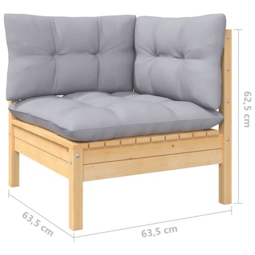 9-Piece Garden Lounge Set with Grey Cushions Pine Wood Outdoor Patio Furniture - Image 8