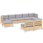 9-Piece Garden Lounge Set with Grey Cushions Pine Wood Outdoor Patio Furniture