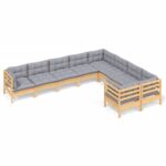 9-Piece Garden Lounge Set with Grey Cushions Pine Wood Outdoor Patio Furniture