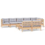 9-Piece Garden Lounge Set with Grey Cushions Pine Wood Outdoor Patio Furniture