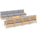 9-Piece Garden Lounge Set with Grey Cushions Pine Wood Outdoor Patio Furniture