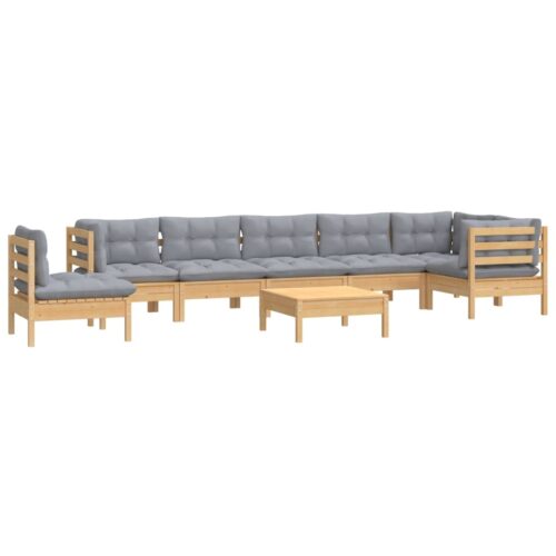 9-Piece Garden Lounge Set with Grey Cushions Pine Wood Outdoor Patio Furniture - Image 3