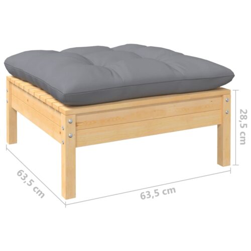 9-Piece Garden Lounge Set with Grey Cushions Pine Wood Outdoor Patio Furniture - Image 9