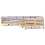 9-Piece Garden Lounge Set with Grey Cushions Pine Wood Outdoor Patio Furniture