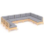 9-Piece Garden Lounge Set with Grey Cushions Pine Wood Outdoor Patio Furniture