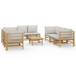 9-Piece Garden Lounge Set with Light Grey Cushions Bamboo