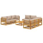 9-Piece Garden Lounge Set with Taupe Cushions Wood Timber Outdoor Patio Furniture
