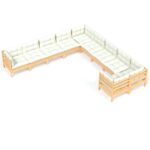 10-Piece Garden Lounge Set with Cream Cushions Pine Wood Outdoor Patio Furniture