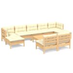 10-Piece Garden Lounge Set with Cream Cushions Pine Wood Outdoor Patio Furniture