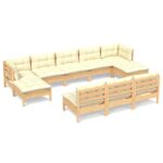 10-Piece Garden Lounge Set with Cream Cushions Pine Wood Outdoor Patio Furniture