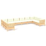 10-Piece Garden Lounge Set with Cream Cushions Pine Wood Outdoor Patio Furniture