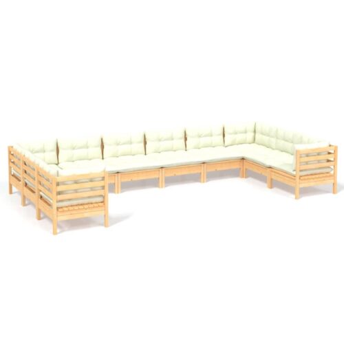 10-Piece Garden Lounge Set with Cream Cushions Pine Wood Outdoor Patio Furniture