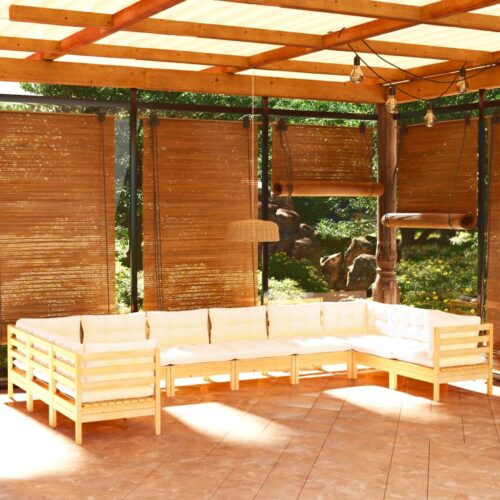 10-Piece Garden Lounge Set with Cream Cushions Pine Wood Outdoor Patio Furniture - Image 6