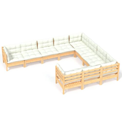 10-Piece Garden Lounge Set with Cream Cushions Pine Wood Outdoor Patio Furniture