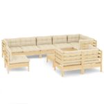 10-Piece Garden Lounge Set with Cream Cushions Pine Wood Outdoor Patio Furniture