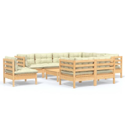 10-Piece Garden Lounge Set with Cream Cushions Pine Wood Outdoor Patio Furniture