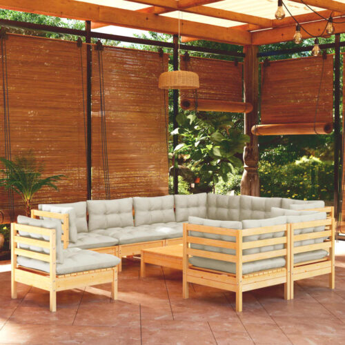 10-Piece Garden Lounge Set with Cream Cushions Pine Wood Outdoor Patio Furniture - Image 8