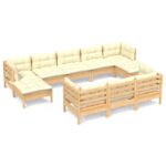 10-Piece Garden Lounge Set with Cream Cushions Pine Wood Outdoor Patio Furniture
